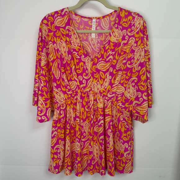 Dear Scarlett Tops - Dear Scarlett Pink Paisley Empire Waist Kimono Sleeve Tunic Top Womens Small NWT